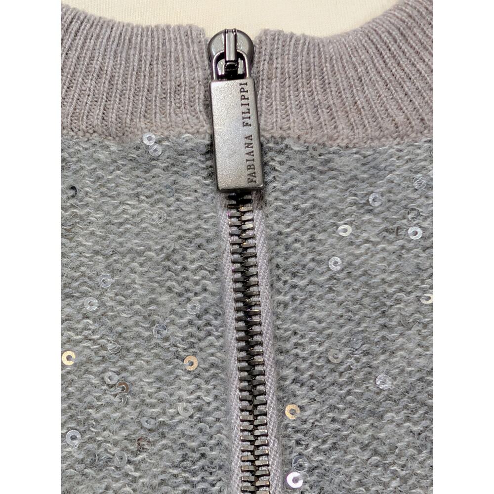 Fabiana Filippi Wool Cashmere Silk Sequin Cardigan Zip Front IT44 Small Italy - Picture 3 of 13